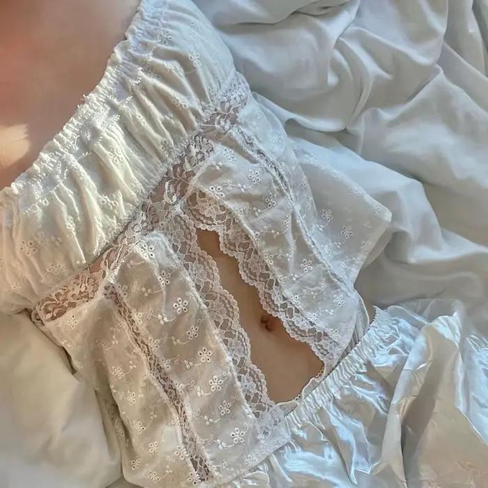 Maemukilabe-Haut court en dentelle blanche pour femme