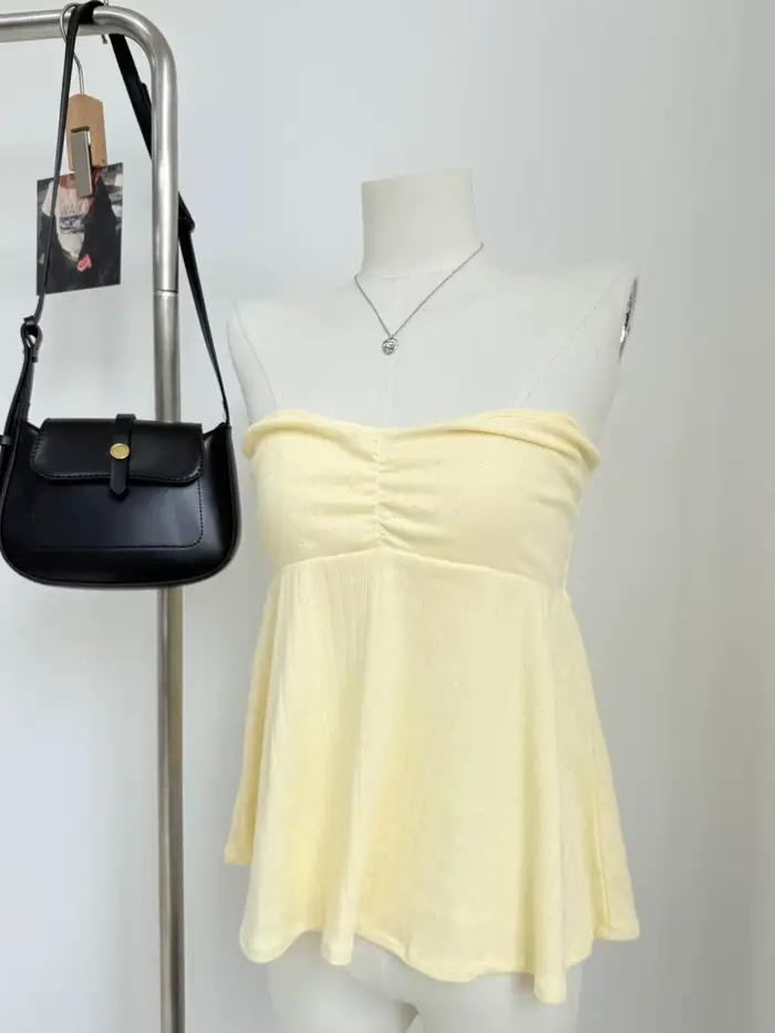 Débardeur pliable jaune beurre en coton pour femmes style préppy et camisole Y2K occassions estivales et urbaines