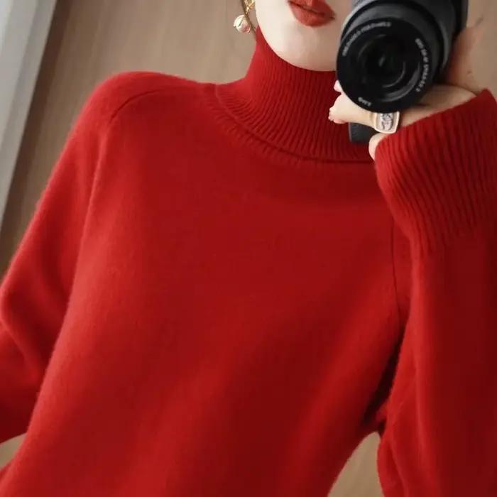 Pull en acrylique et coton col roulé pour femme automne hiver confortable et élégant