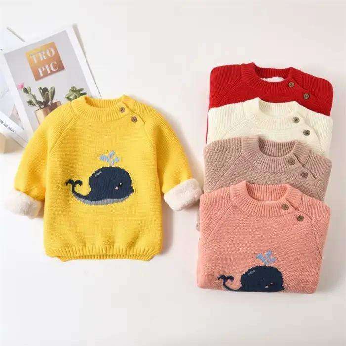 Pull en Velours Chaud à Col Rond pour Bébé Garçon et Fille