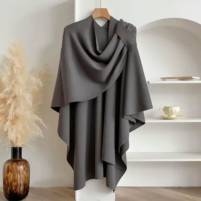 Femmes Poncho hiver chaud couleur unie châle Double face concepteur couverture de luxe écharpe femme Cape cachemire