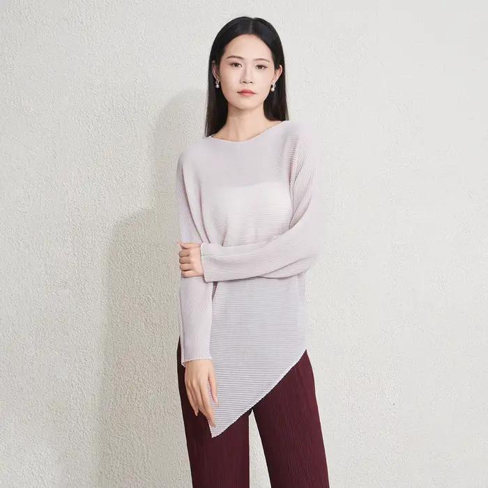 2025 Miyake Chemisier plissé mode ample ourlet asymétrique tricot haut décontracté pull femme