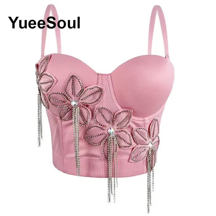 Crop top rose Yueesoul haut bustier sexy pour femmes avec design Y2K élégant pour soirée club scène et fête