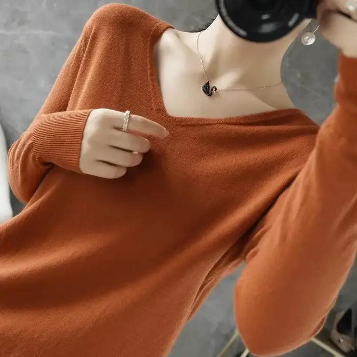 Pull en polyester à manches longues et col en V pour femme, élégant et décontracté pour l'hiver occasions spéciales