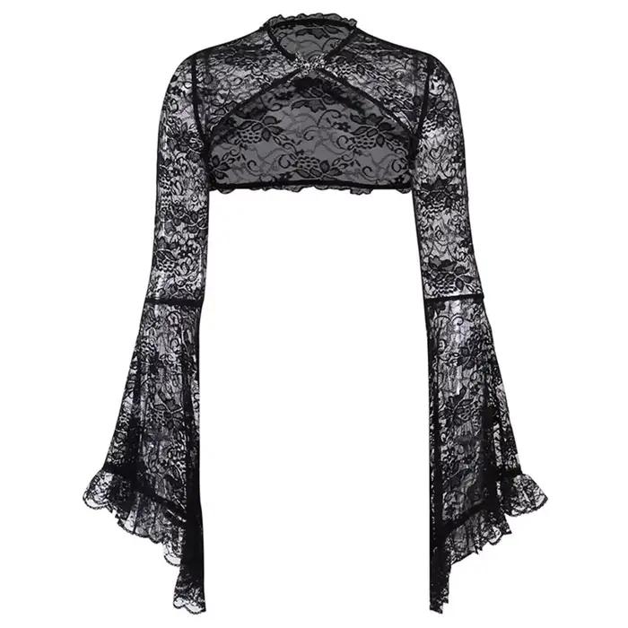 Hauts courts ajourés pour femmes, gothique en dentelle, Smock, faux col, manches évasées, couverture pour fête rencontre