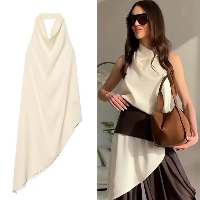 Haut asymétrique élégant en satin pour femme