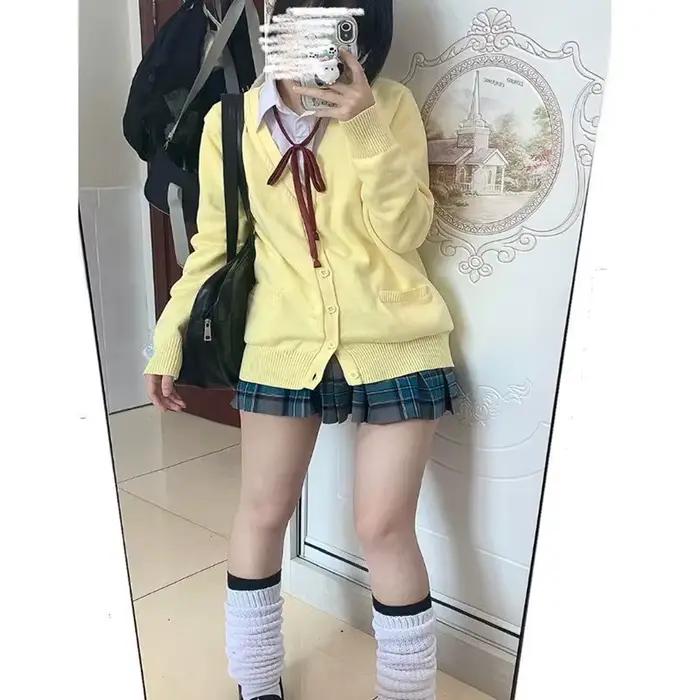 Pull-over jaune style uniforme JK, inspiré de l'anime, nouvelle collection automne-hiver 2025, cardigan tricoté japonais, style universitaire, haut pour femme