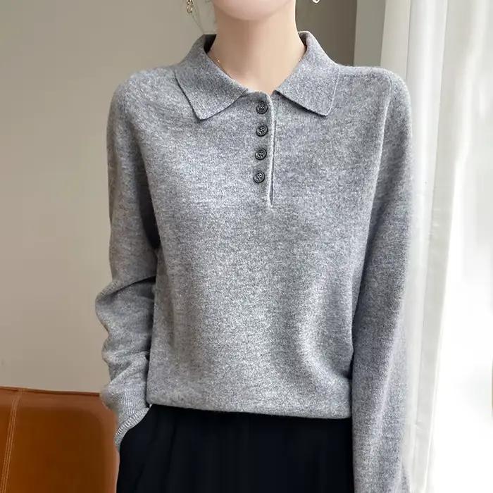 Pull à col polo 100% laine mérinos pour femme