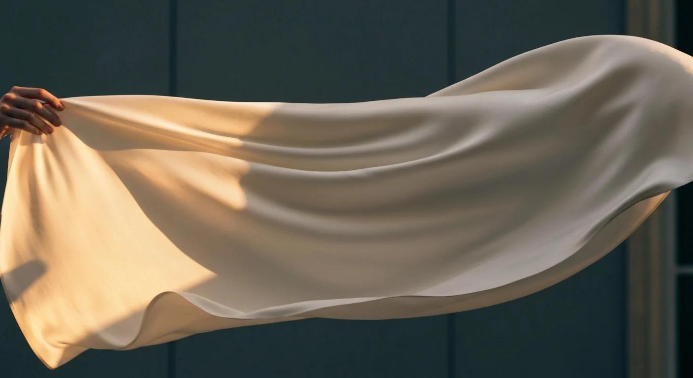 Etoffe de soie ivoire en mouvement, lumiere parisienne du matin