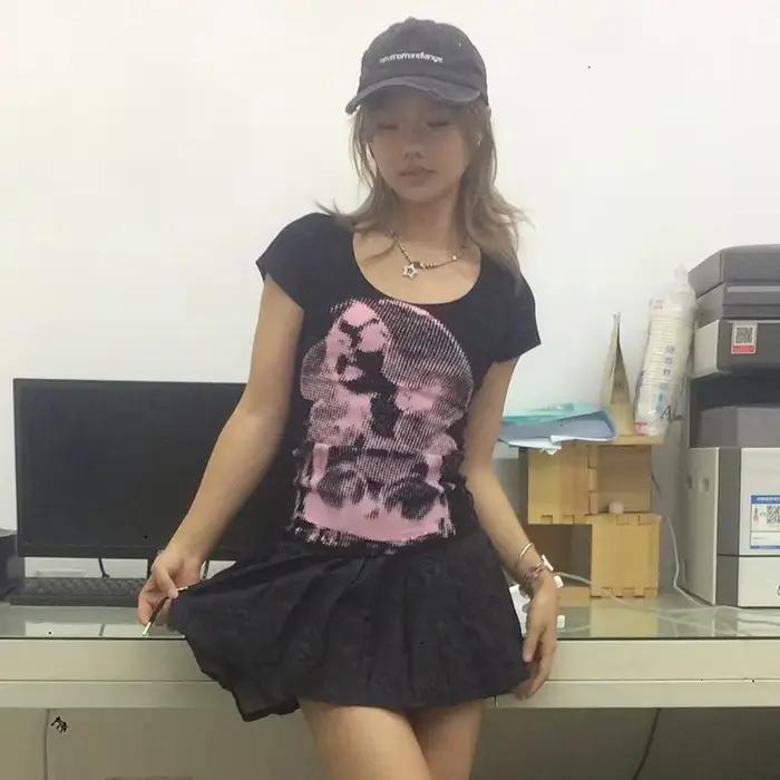 T-shirt à manches courtes esthétique japonaise, Karr233, Trashy Y2k, Économie graphiques Harajuku, G