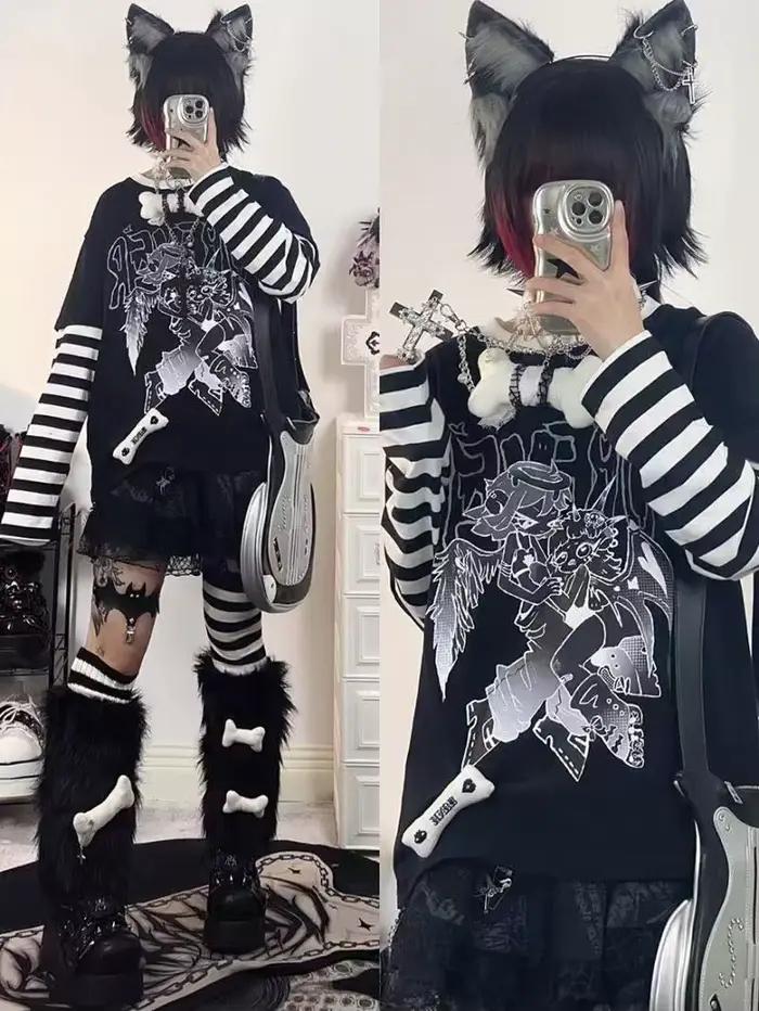 Mode rayure imprimé T-shirts basique t-shirt décontracté surdimensionné Patchwork hauts à manches lo