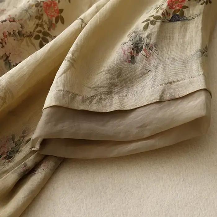 Chemise décontractée à imprimé floral de style chinois pour femmes, chemises en Y pour femmes, col r