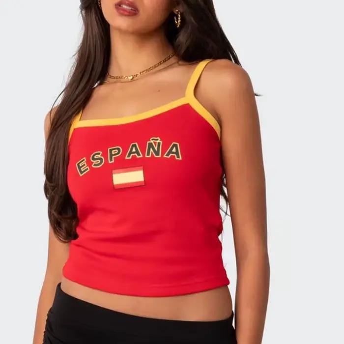 Camisole dos nu d'été, débardeur imprimé graphique Espana mignon, haut court Vintage féerique, T-shi