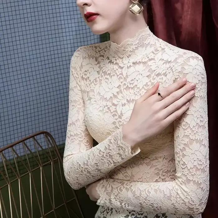 T-shirt à manches longues en dentelle pour femmes, vêtements coréens, dédouanement une pièce, mode H