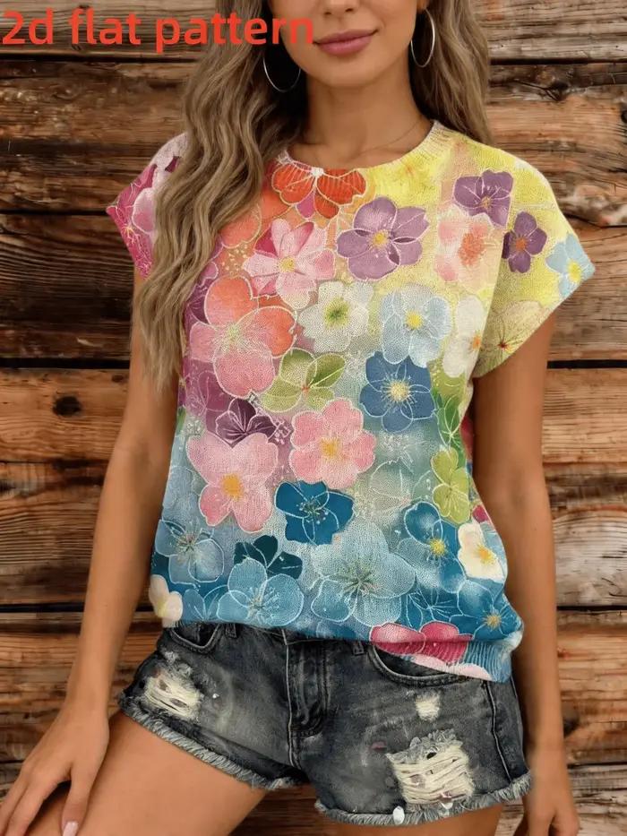 Haut pour femme imprimé sans texture, nouvelle collection printemps/été, pull sans manches à col ron