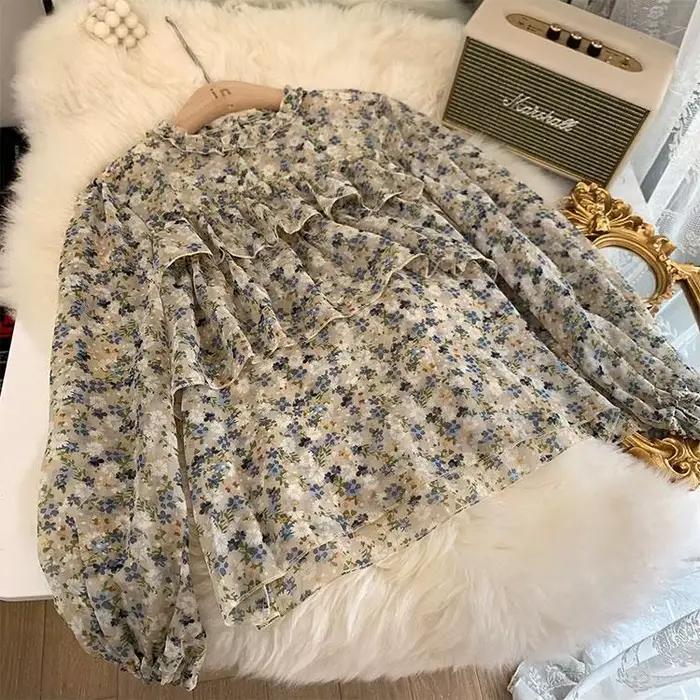 Chemisier à Manches sulfpour Femme, Patchwork Floral, Respirant, Confortable, Décontracté, Style Cor