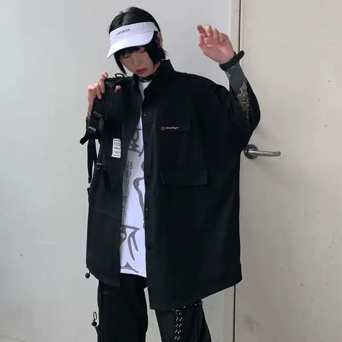 Chemises noires à manches courtes pour femmes, Streetwear Hip-Hop, Cool, Décontracté, Coréen, Chic,