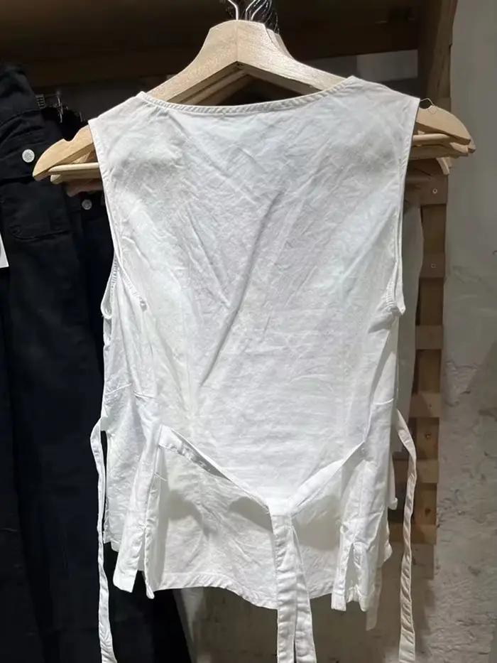 Gilets en coton doux à lacets pour femmes, simple, sexy, col en V profond, précieux, nouveau, blanc,
