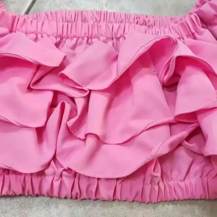 Chemisiers froncés pour femmes, col slash, manches courtes, volants, mode coréenne, filles chaudes,