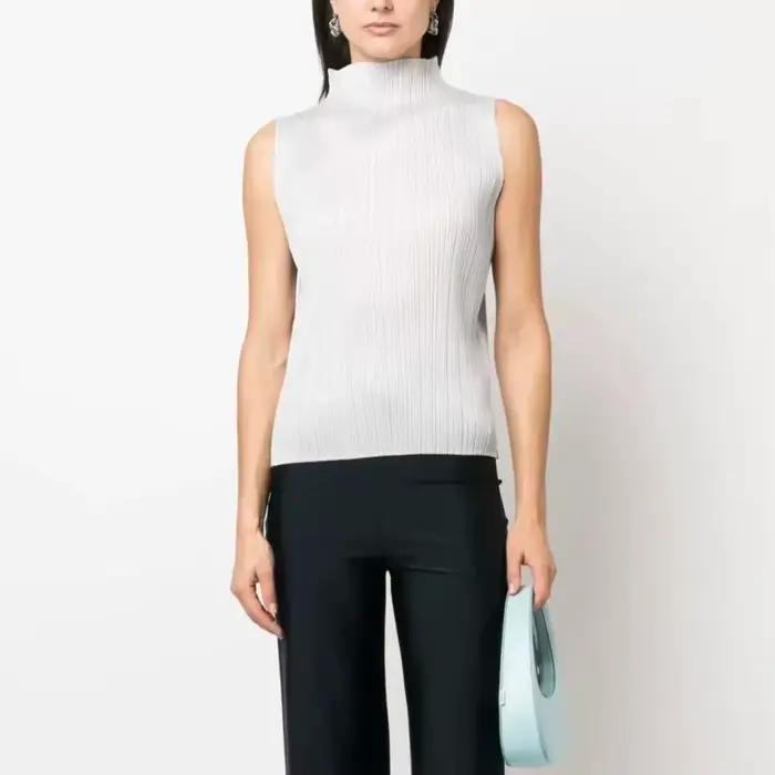 ALSEY-T-shirt plissé à col en fibre pour femme, vêtement simple, slim et résistant, style coréen, no