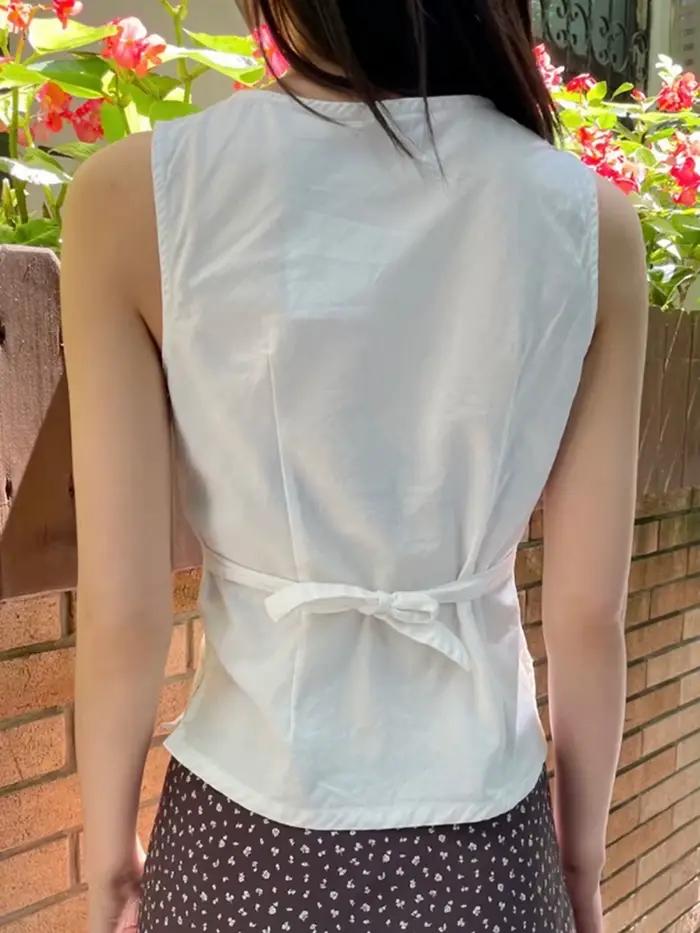 Gilets en coton doux à lacets pour femmes, simple, sexy, col en V profond, précieux, nouveau, blanc,