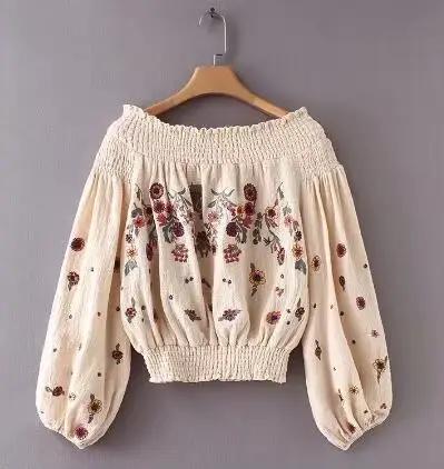 TEELYNN chemisier Boho court 2025 broderie florale sexy épaules nues été haut court à manches longue