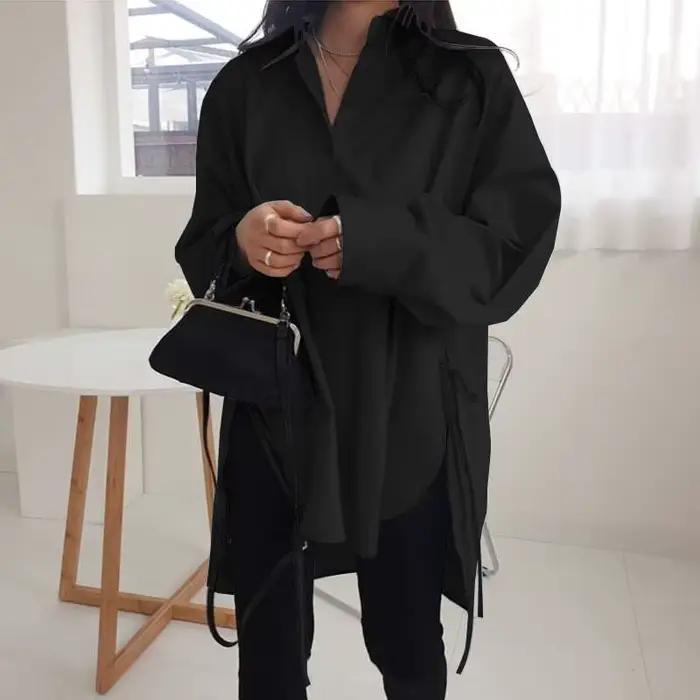 ZANZEA-Chemisier Élégant à Lacets pour Femme, Chemise à lèvent et Col à Revers, Tunique Décontractée