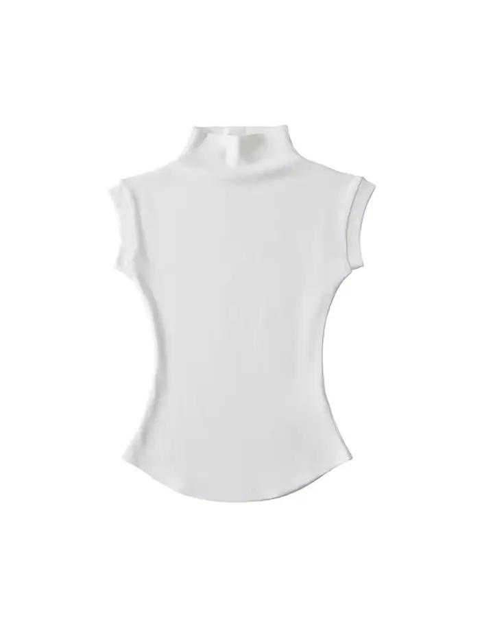 Femmes été Sexy col roulé sans manches T-Shirts hauts solide coupe ajustée pulls t-shirts décontract