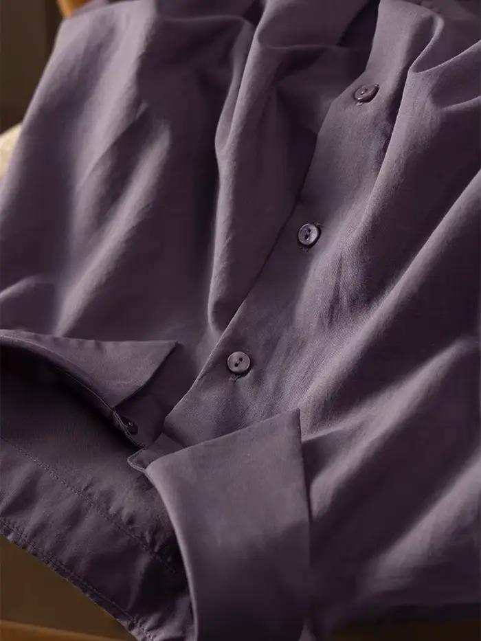 SuyareplWoman-Chemises violettes unies, 100% coton, col rabattu, chemisiers décontractés, haut de pr