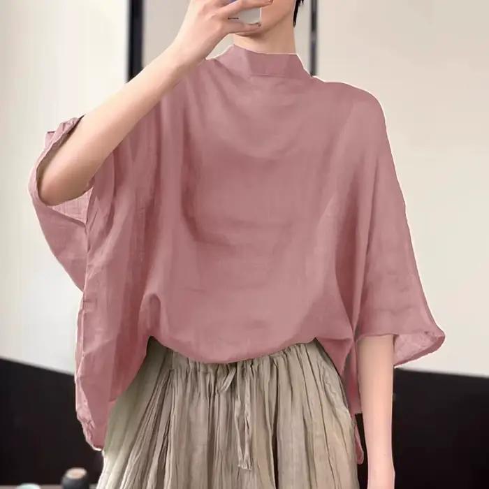 ZANZEA femmes chauve-souris demi manches Blouse automne asymétrique hauts mince col montant tunique