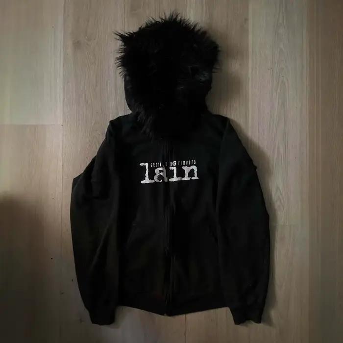 Pull personnalisé imprimé à manches longues avec col en fourrure, sweat à capuche vintage, manteau t