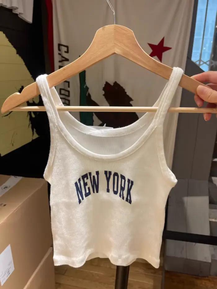 Haut vintage en coton pour femme, haut en fibre douce, imprimé lettre de New York, glacé, précieux,