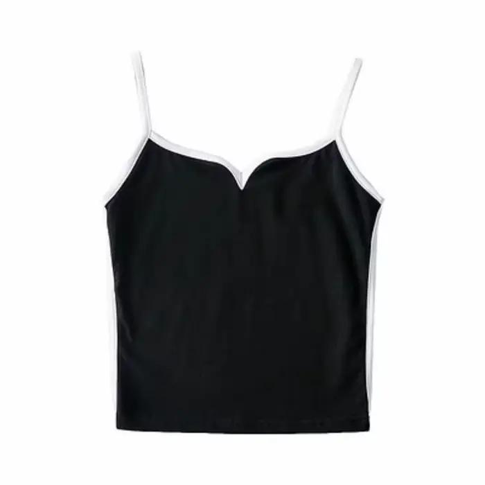 Haut court noir été sexy hauts femmes 2024 spaghetti sangle haut décontracté col en v camis tricot s