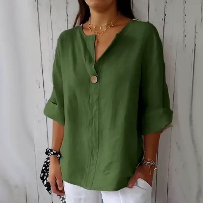 Chemise en coton et lin bohème pour femme, coupe décontractée, col en V, chemisier Henley léger à ma