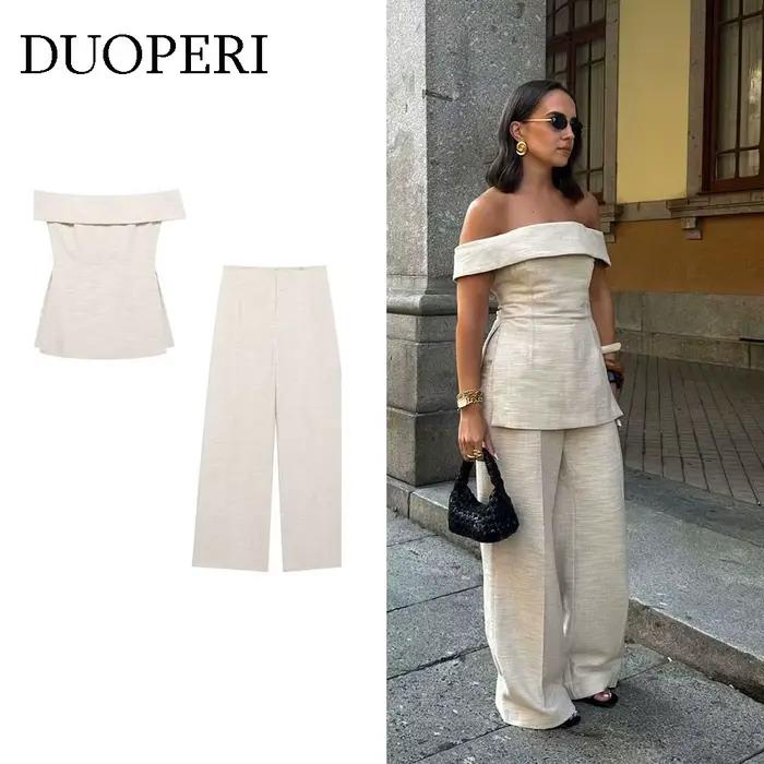 DUOPERI femmes mode 2 pièces ensembles kaki dos nu fermeture éclair hauts Corset et pantalons à jamb
