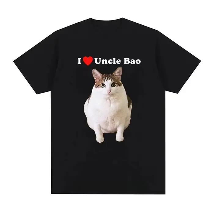 T-shirt à imprimé chat pour femme « I Love Uncle Bao » - Haut streetwear décontracté, élégant et lud