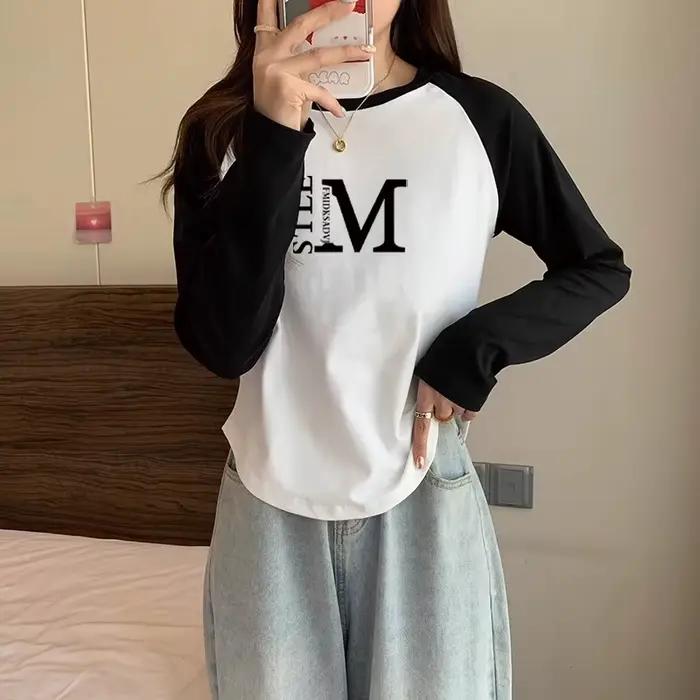T-shirt à manches longues pour femmes, mode automne et hiver, lettres simples imprimées anglaises, c