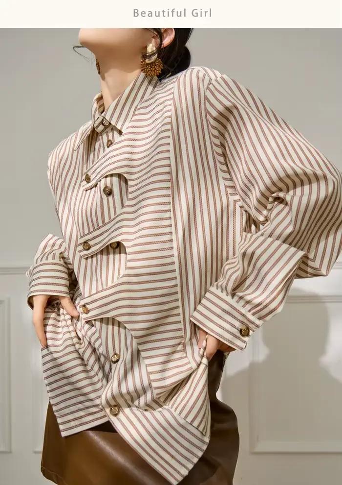 Nouvelle Tendance Mode, Blouse Élégante Femme Printemps-Automne au Design Unique, Chemise Ample à Ra