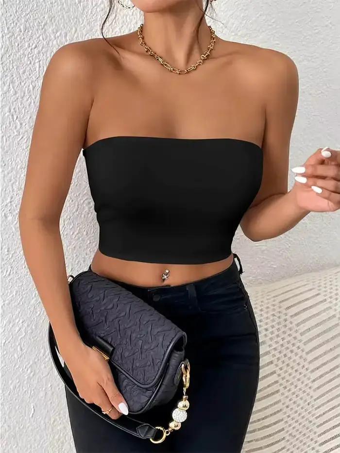 Haut tubulaire extensible sexy pour femmes, vêtements décontractés quotidiens, t-shirts monochromes