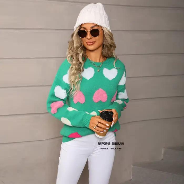 2025 nouvelles femmes ample décontracté Sweate transfrontalier femmes amour saint valentin col rond