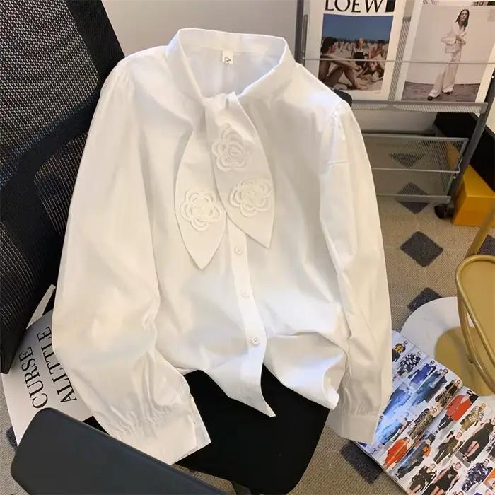 Haut français Unique et Chic, chemise blanche à fleurs tridimensionnelles, vêtements pour femmes, pr