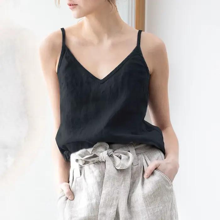 Haut en lin de coton vintage pour femmes, haut féminin, haut féminin cuasal pour filles, caraco fémi