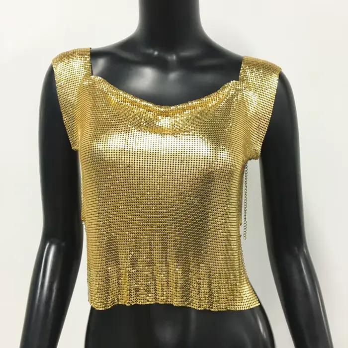 Camisole dos nu évidé à paillettes en métal pour femmes, caraco Y2K précieux, Y2K, fête de boîte de