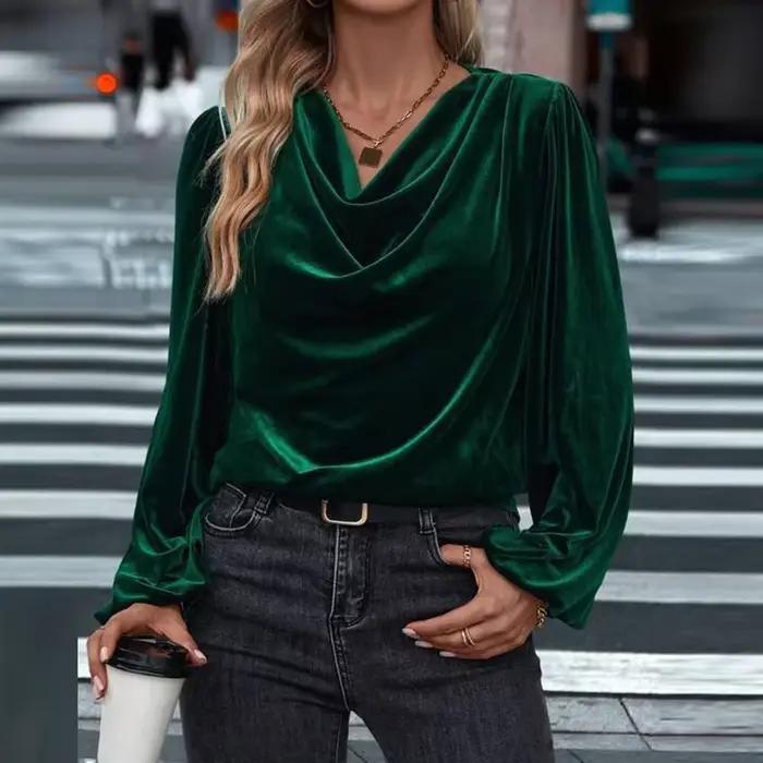 Printemps automne Blouses pour femmes élégantes chemise à manches longues rouge noir Blouse femme dé