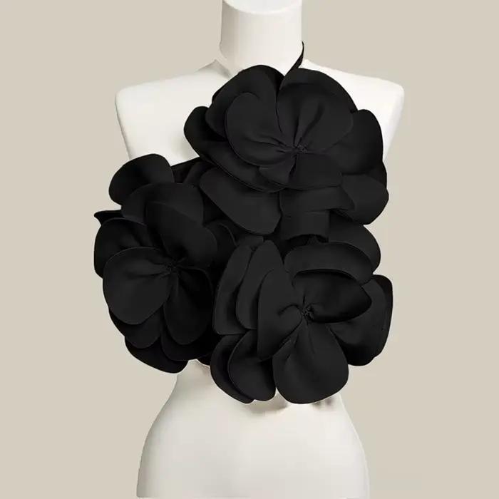 Été femmes 3D fleur Chic hauts Sexy licou à lacets dos nu culture hauts Y2K Camisole Corset vacances