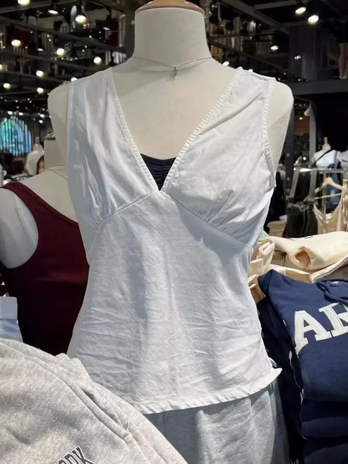 Gilets en coton doux à lacets pour femmes, simple, sexy, col en V profond, précieux, nouveau, blanc,