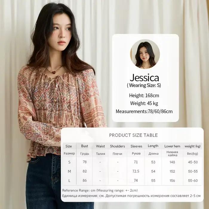 MISHOW Blouse femmes 2025 Style National imprimé taille col rond haut à manches longues trajet confo