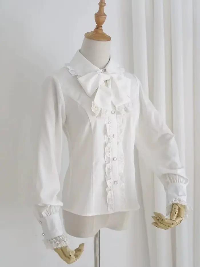 Chemisier blanc Style Lolita, vêtements pour femmes, manches longues, chemises douces avec nœud, mod