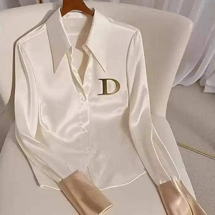 2024 chemise blanche femme Design Sense printemps automne mode lettre à manches longues dessus de ch