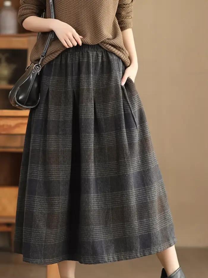 Amax luluE hiver mode Streetwear femmes ample Plaid classique Vintage loisirs jupes femmes luxe élég